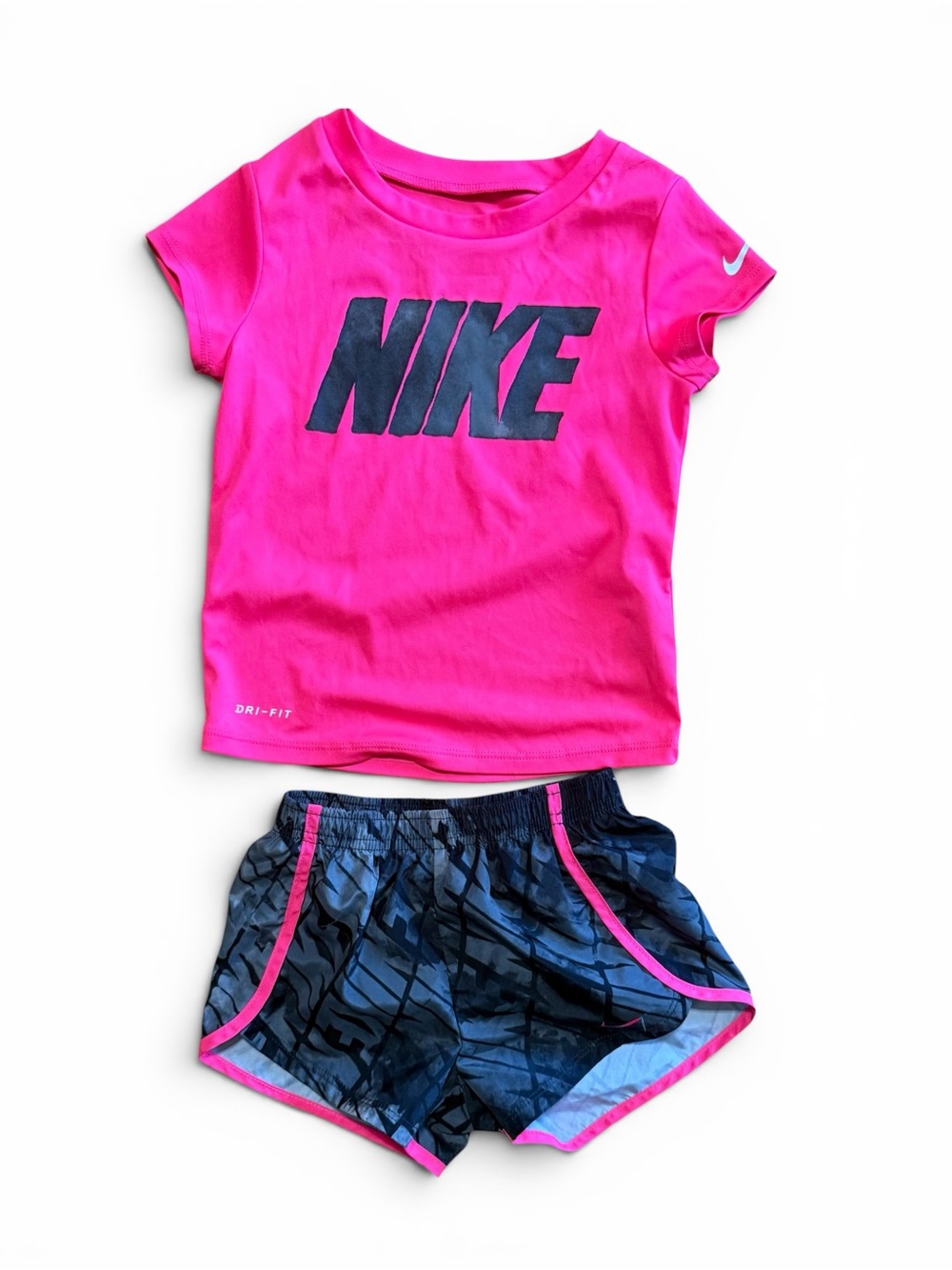 Nike Bright Pink Tee with black & grey Printed Shorts